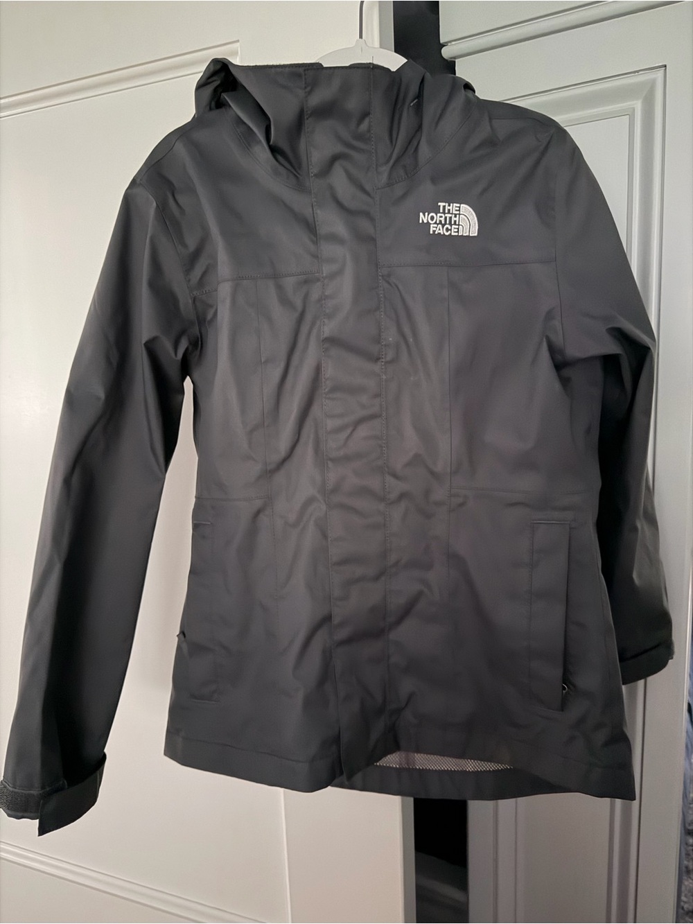 The North Face grey kids Waterproof Hooded rain Jacket and wind shell